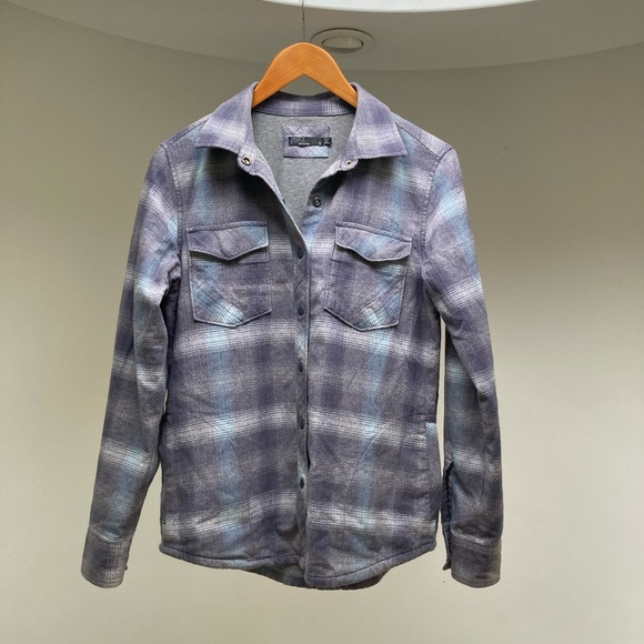 PrAna | Charlie Plaid Flannel Shacket in Noir Blue - Picture 2 of 8